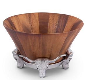 Arthur Court Longhorn Wood Salad Bowl with Holder